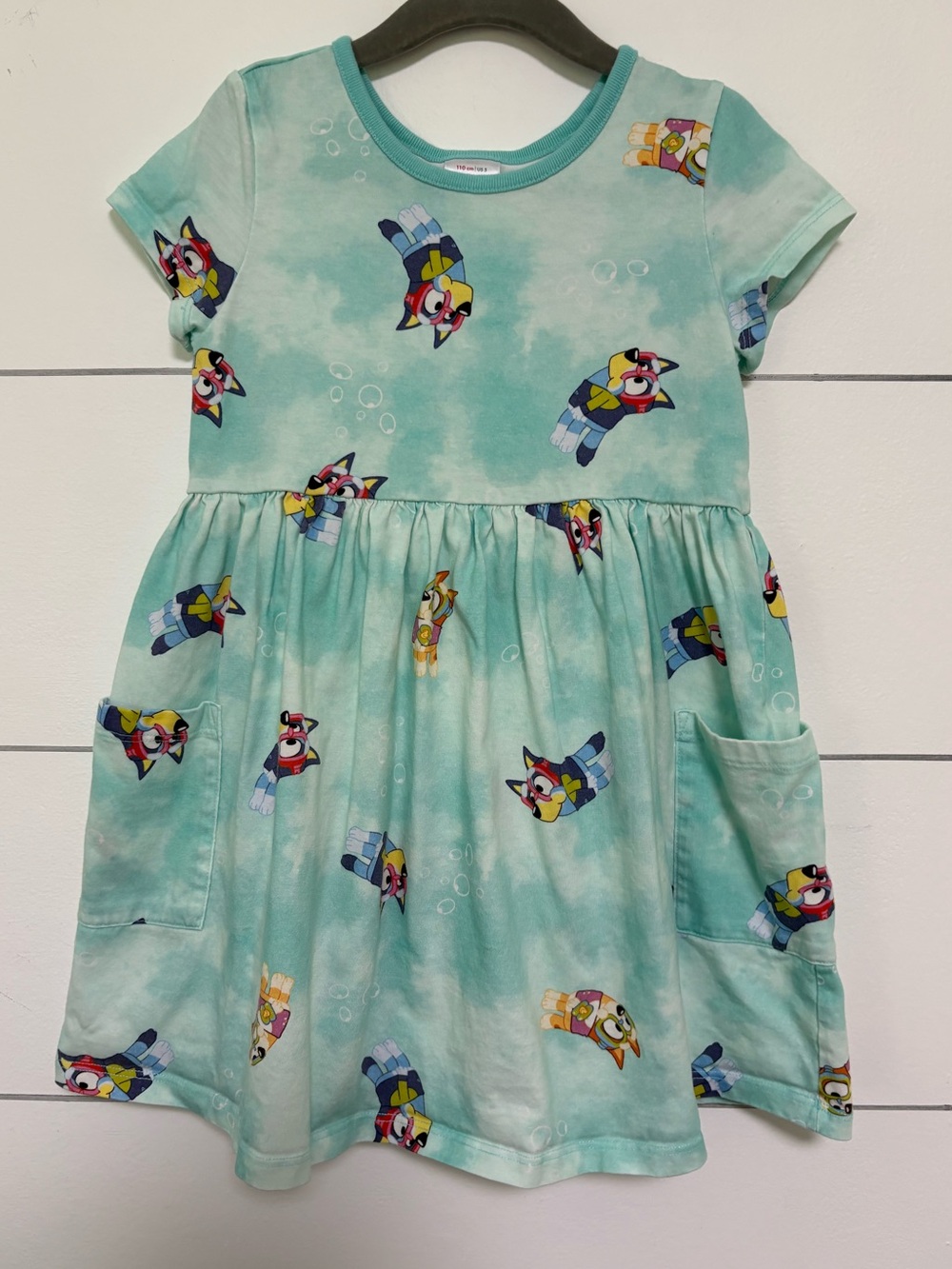 Hanna Andersson Bluey Bingo Girls Dress Size 5 110 Aqua Pockets